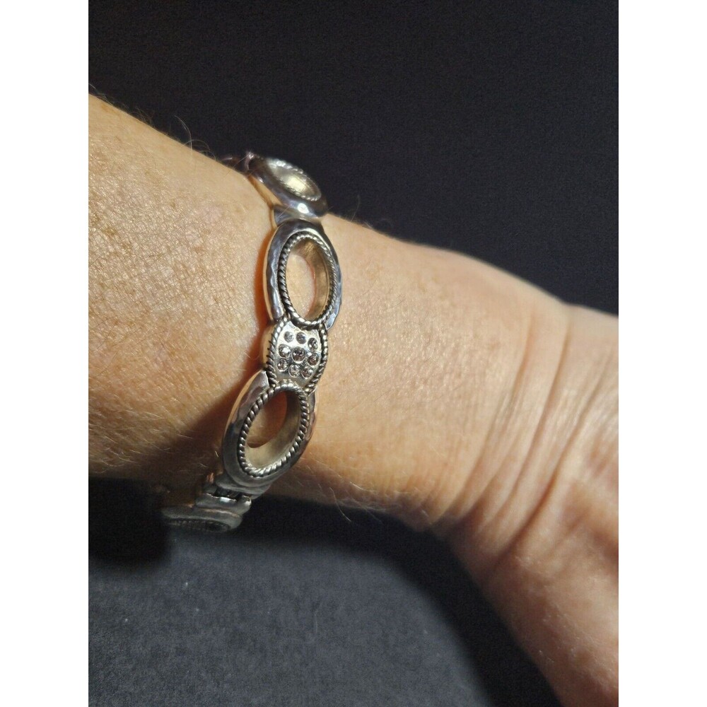 Brighton silver plated rhinestone hinged bracelet 6.5"
